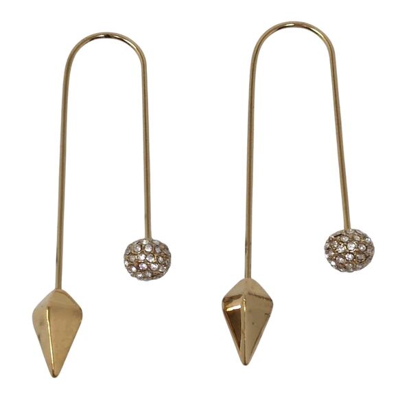 Rebecca Minkoff Gold Threader Pave Crystal Ball Earrings msrp $48 - Picture 1 of 4